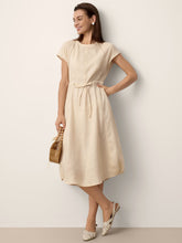 Load image into Gallery viewer, 100% Linen Lace-Inset Bubble-Hem Midi Dress LORITA