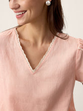 Load image into Gallery viewer, 100% Linen Lace-Trim Puff-Sleeve Top NIA