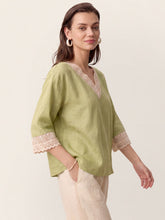 Load image into Gallery viewer, 100% Linen Lace-Trim V-Neck Top KEELY