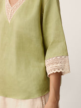 Load image into Gallery viewer, 100% Linen Lace-Trim V-Neck Top KEELY