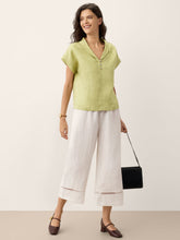 Load image into Gallery viewer, 100% Linen Lace Trim Cropped Pants GILLIAN