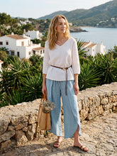 Load image into Gallery viewer, 100% Linen Layered Slit Wide-Leg Drawstring Pants PEREGRINE