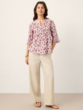 Load image into Gallery viewer, Linen Paisley Pintucked Ruffle-Cuff Curved Hem Blouse ILARIA