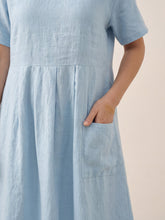 Load image into Gallery viewer, 100% Linen Pinstripe Paneled Short-Sleeved Dress MORGAN