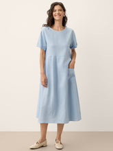 Load image into Gallery viewer, 100% Linen Pinstripe Paneled Short-Sleeved Dress MORGAN
