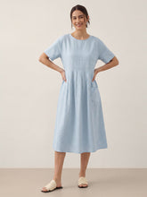 Load image into Gallery viewer, 100% Linen Pinstripe Paneled Short-Sleeved Dress MORGAN