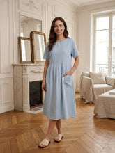 Load image into Gallery viewer, 100% Linen Pinstripe Paneled Short-Sleeved Dress MORGAN