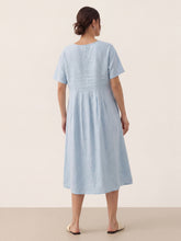Load image into Gallery viewer, 100% Linen Pinstripe Paneled Short-Sleeved Dress MORGAN
