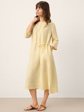 Load image into Gallery viewer, 100% Linen Pintucked Embroidered Adjustable Belt Tiered Maxi Dres VERENA