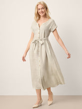Load image into Gallery viewer, 100% Linen Plaid Detachable Tie-Belt Button-Front Maxi Dress LARISSA