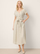 Load image into Gallery viewer, 100% Linen Plaid Detachable Tie-Belt Button-Front Maxi Dress LARISSA