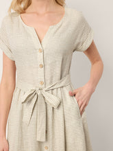 Load image into Gallery viewer, 100% Linen Plaid Detachable Tie-Belt Button-Front Maxi Dress LARISSA