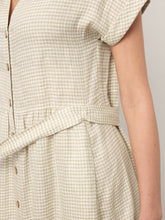 Load image into Gallery viewer, 100% Linen Plaid Detachable Tie-Belt Button-Front Maxi Dress LARISSA