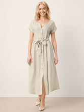 Load image into Gallery viewer, 100% Linen Plaid Detachable Tie-Belt Button-Front Maxi Dress LARISSA