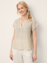 Load image into Gallery viewer, 100% Linen Plaid Detachable Tie-Belt Split-Neck Top LEXIE
