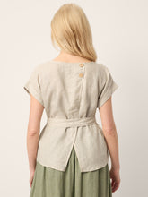 Load image into Gallery viewer, 100% Linen Plaid Detachable Tie-Belt Split-Neck Top LEXIE
