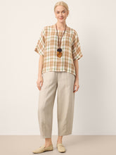 Load image into Gallery viewer, 100% Linen Plaid Drop Shoulder Side Slit Top LORNA