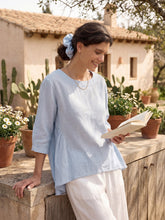 Load image into Gallery viewer, 100% Linen Round Neck Artistic Stripe Top FLORENCE