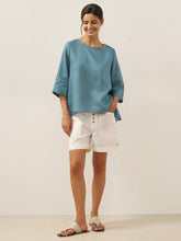 Load image into Gallery viewer, 100% Linen Round Neck Asymmetrical Hem Top BRIANNA
