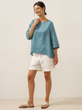 Load image into Gallery viewer, 100% Linen Round Neck Asymmetrical Hem Top BRIANNA