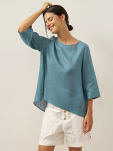 Load image into Gallery viewer, 100% Linen Round Neck Asymmetrical Hem Top BRIANNA