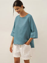 Load image into Gallery viewer, 100% Linen Round Neck Asymmetrical Hem Top BRIANNA