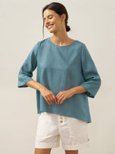 Load image into Gallery viewer, 100% Linen Round Neck Asymmetrical Hem Top BRIANNA