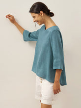 Load image into Gallery viewer, 100% Linen Round Neck Asymmetrical Hem Top BRIANNA