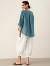 Load image into Gallery viewer, 100% Linen Round Neck Asymmetrical Hem Top BRIANNA