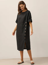Load image into Gallery viewer, 100% Linen Round Neck Button Detail Midi Dress JELENA