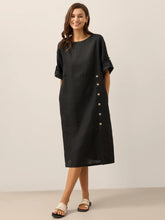 Load image into Gallery viewer, 100% Linen Round Neck Button Detail Midi Dress JELENA