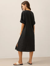 Load image into Gallery viewer, 100% Linen Round Neck Button Detail Midi Dress JELENA