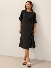 Load image into Gallery viewer, 100% Linen Round Neck Button Detail Midi Dress JELENA