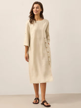 Load image into Gallery viewer, 100% Linen Round Neck Button Detail Midi Dress JELENA