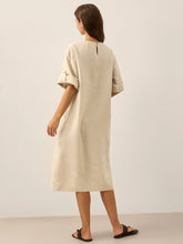 Load image into Gallery viewer, 100% Linen Round Neck Button Detail Midi Dress JELENA