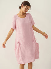 Load image into Gallery viewer, 100% Linen Round Neck Patch Pocket Midi Dress XENA