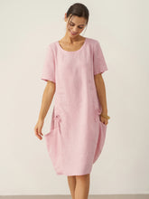 Load image into Gallery viewer, 100% Linen Round Neck Patch Pocket Midi Dress XENA