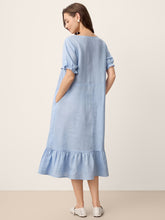 Load image into Gallery viewer, 100% Linen Ruffle-Trim Belted Midi Dress LIVARA
