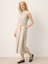 Load image into Gallery viewer, 100% Linen Ruffle Trim Elasticated Waist Sleeveless Midi Dress LUCINDA