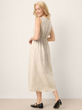 Load image into Gallery viewer, 100% Linen Ruffle Trim Elasticated Waist Sleeveless Midi Dress LUCINDA