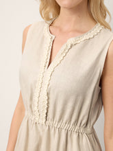 Load image into Gallery viewer, 100% Linen Ruffle Trim Elasticated Waist Sleeveless Midi Dress LUCINDA