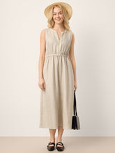 Load image into Gallery viewer, 100% Linen Ruffle Trim Elasticated Waist Sleeveless Midi Dress LUCINDA