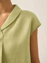 Load image into Gallery viewer, 100% Linen Shawl V-Neck Cap Sleeves Top ELARA