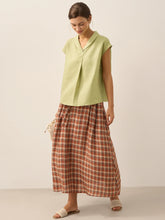 Load image into Gallery viewer, 100% Linen Shawl V-Neck Cap Sleeves Top ELARA