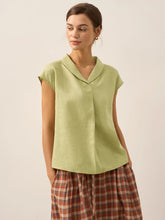 Load image into Gallery viewer, 100% Linen Shawl V-Neck Cap Sleeves Top ELARA