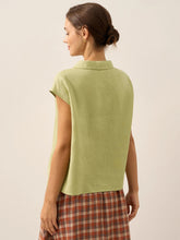 Load image into Gallery viewer, 100% Linen Shawl V-Neck Cap Sleeves Top ELARA