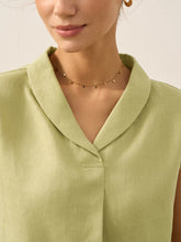 Load image into Gallery viewer, 100% Linen Shawl V-Neck Cap Sleeves Top ELARA