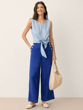 Load image into Gallery viewer, 100% Linen Shell Button Elasticated Back Wide-Leg Pants IONE