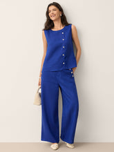 Load image into Gallery viewer, 100% Linen Shell Button Elasticated Back Wide-Leg Pants IONE