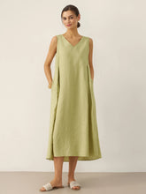 Load image into Gallery viewer, 100% Linen Sleeveless A-Line Maxi Dress TARA